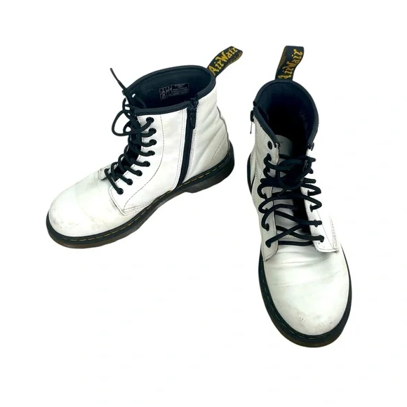 Dr.Martens‎ White Leather Lace Up/ Zipper Closure Boots Mens S4 Ladies Size 5